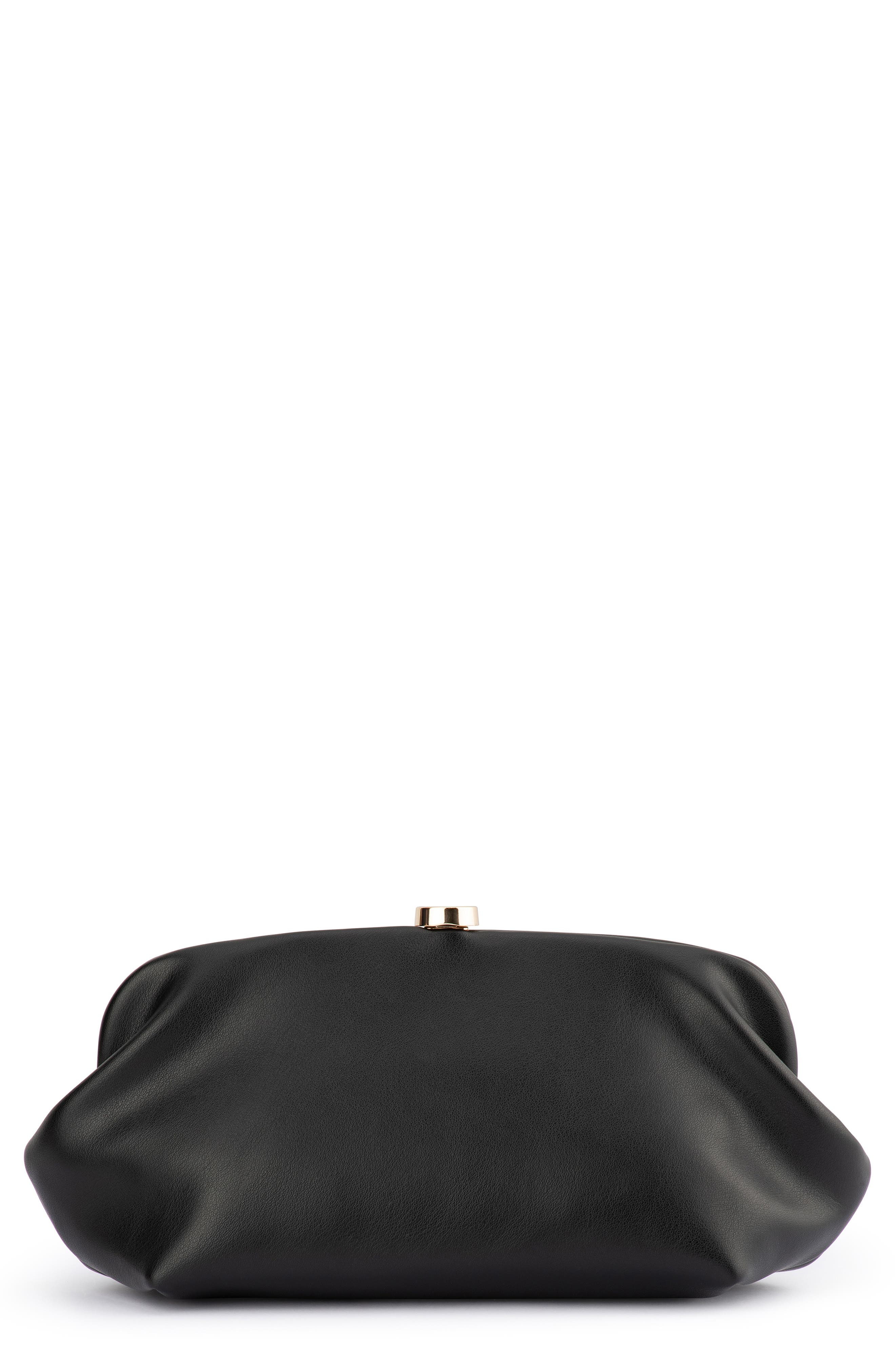 Josefina Framed Faux Leather Clutch, Main, color, BLACK