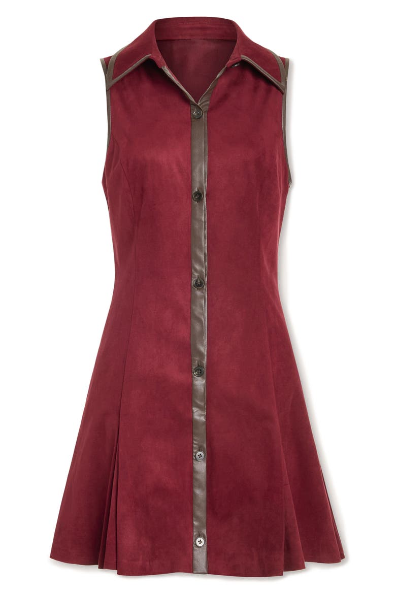 Stella Faux Leather Trim Pleated Skater Minidress, Alternate, color, CRANBERRY