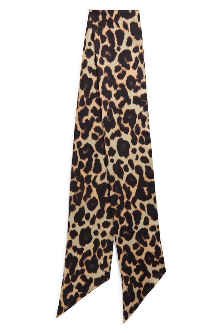 Floral Print Silk Skinny Scarf, Alternate, color, LEOPARD