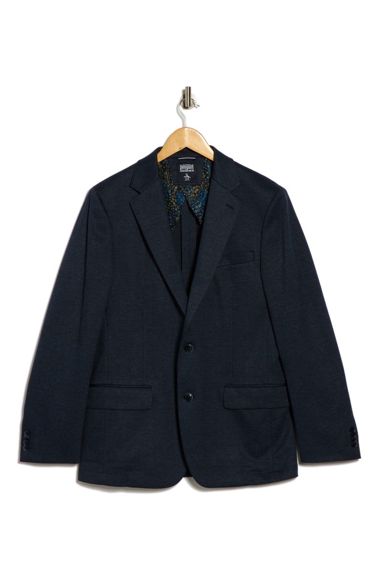 Plaid Notch Lapel Blazer, Alternate, color, NAVY