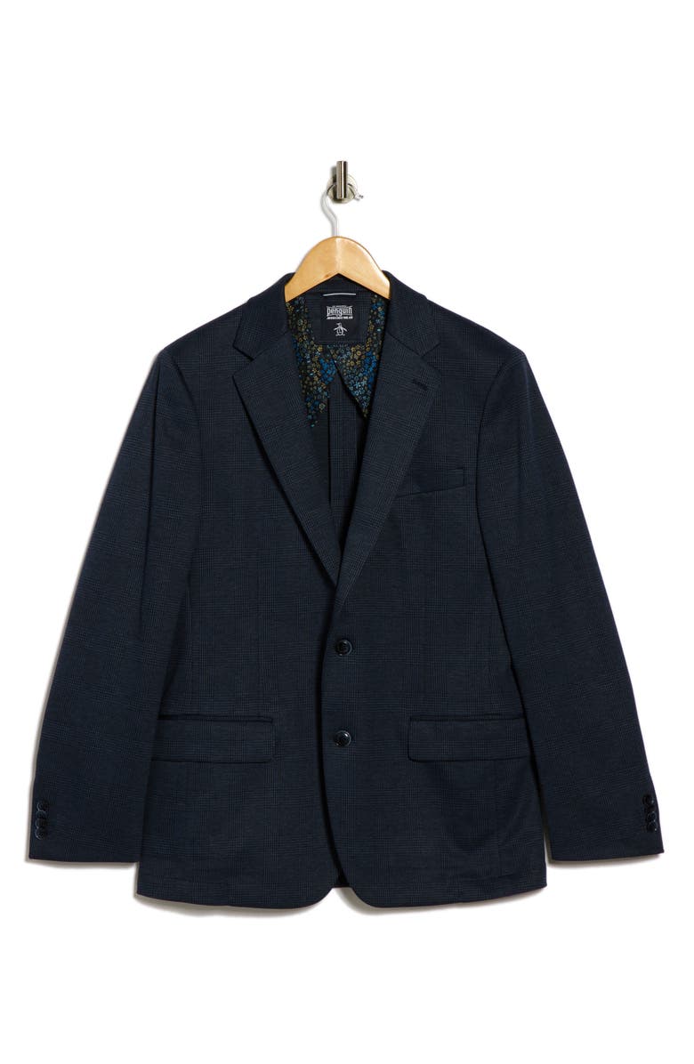 Original Penguin Plaid Notch Lapel Blazer, Alternate, color, Navy