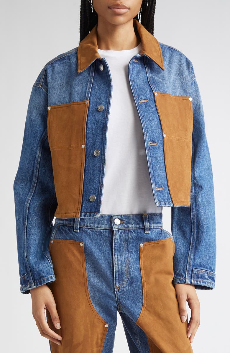 Stella McCartney Denim & Faux Suede Trucker Jacket, Alternate, color, 4090 - Medium Vintage Blue
