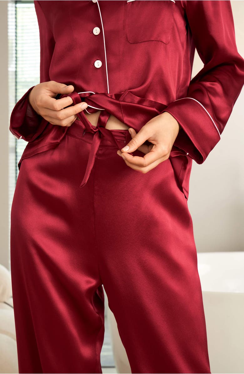 Lilysilk Chic Trimmed Silk Pajama Set, Alternate, color, Claret
