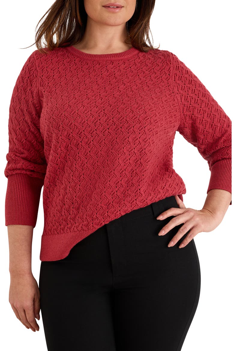 Sterling Shimmer Pointelle Stitch Sweater, Main, color, RED MAPLE