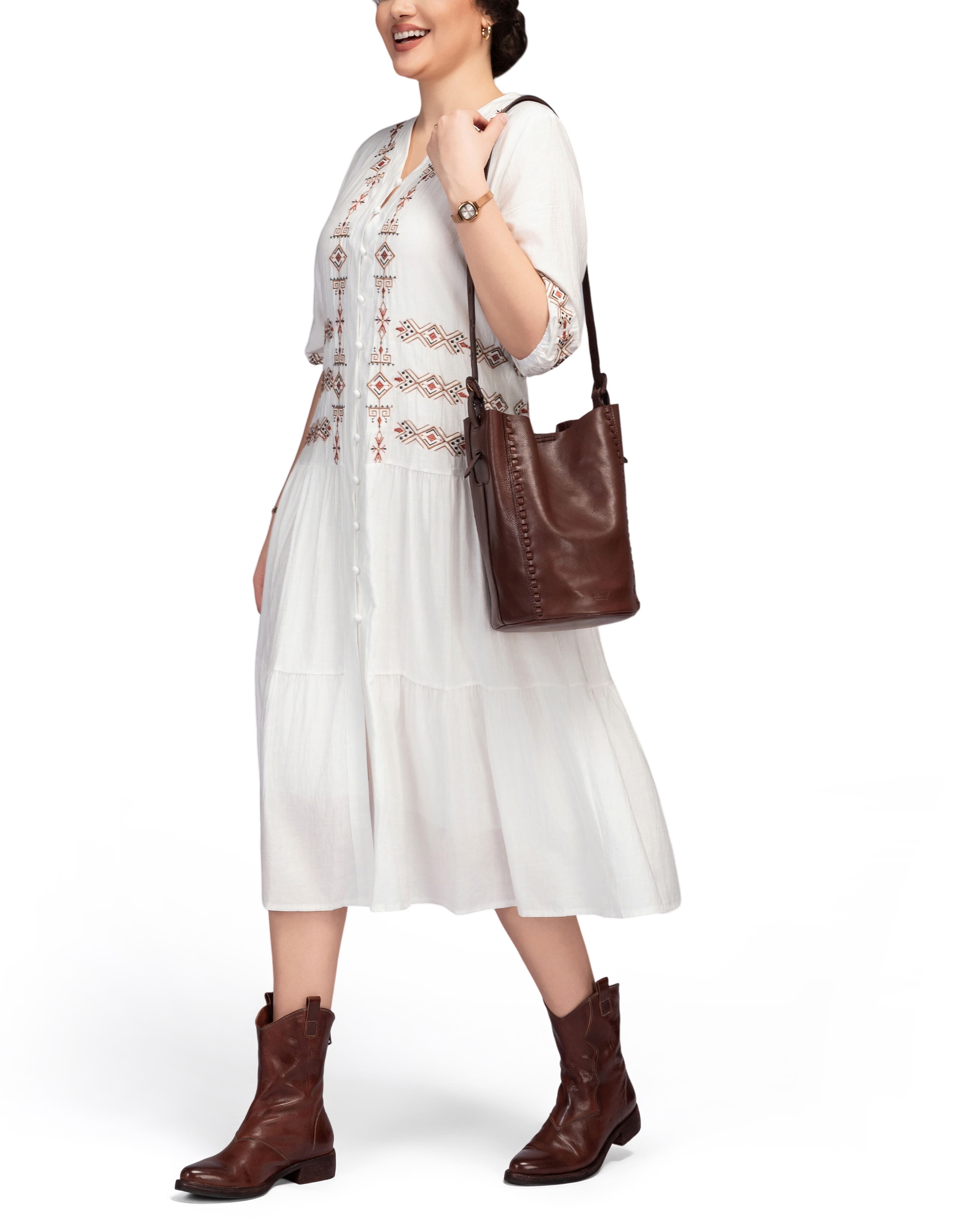 Juniper Genuine Leather Woven Barrel Crossbody Bag, Alternate, color, Brown