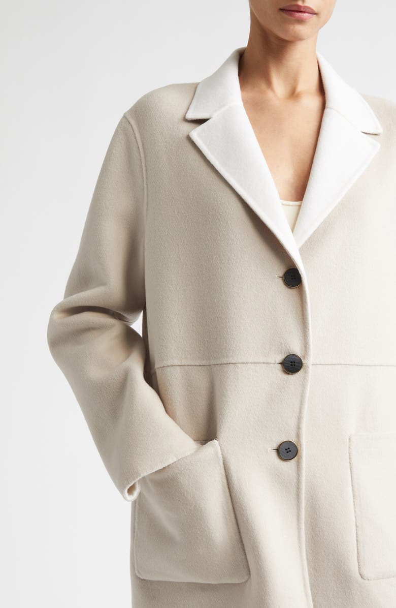 ST. JOHN Two-Tone Double Face Wool & Cashmere Coat, Alternate, color, Taupe/ Bright White