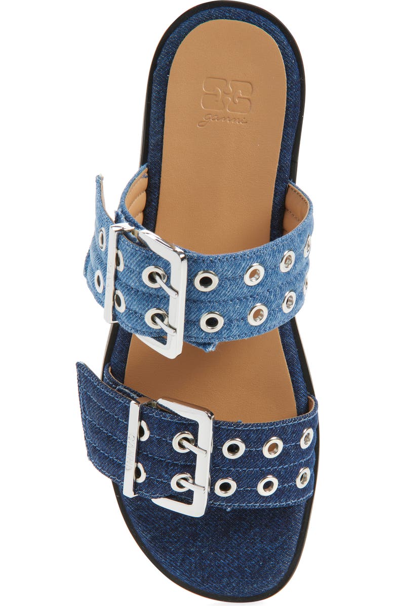 Ganni Feminine Buckle Strap Denim Slide Sandal, Alternate, color, Mid Blue Vintage