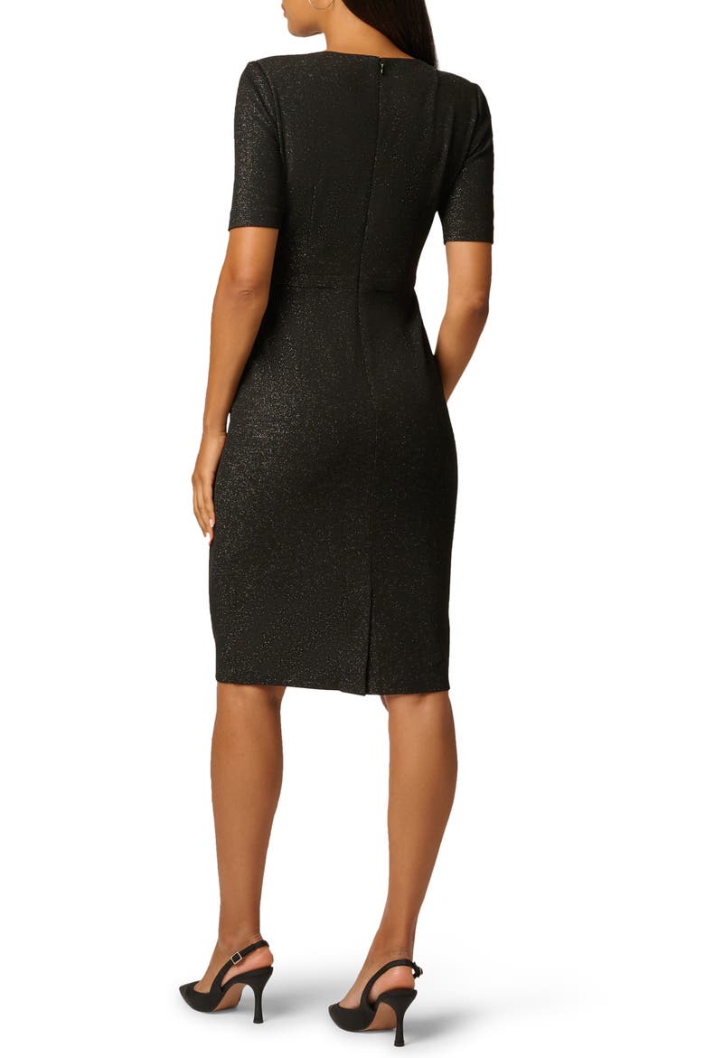 Stretch Shimmer Knit Bow Waist Sheath Dress, Alternate, color, BLACK