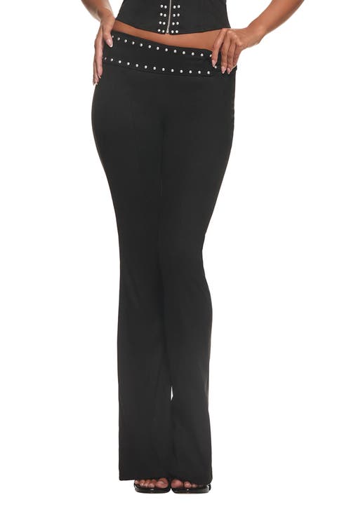 Seraphine Studded Low Rise Faux Suede Flare Pants