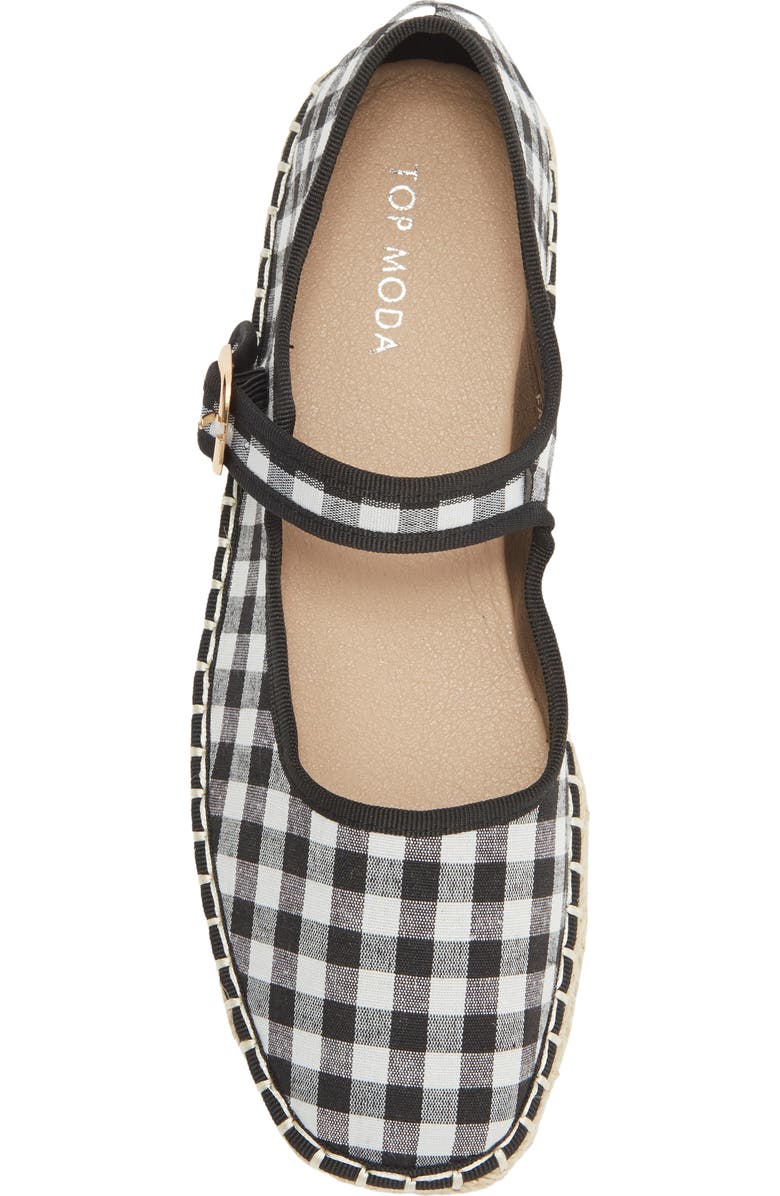 TOP MODA Fallon Gingham Mary Jane Flat, Alternate, color, Black Canvas