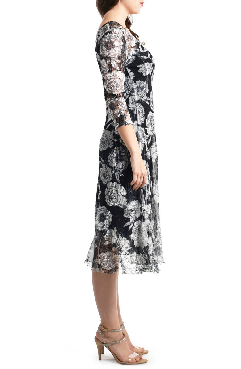 Komarov Floral Chiffon & Charmeuse Cocktail Midi Dress, Alternate, color,