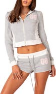 EDIKTED Pat Appliqué Zip Front Crop Hoodie