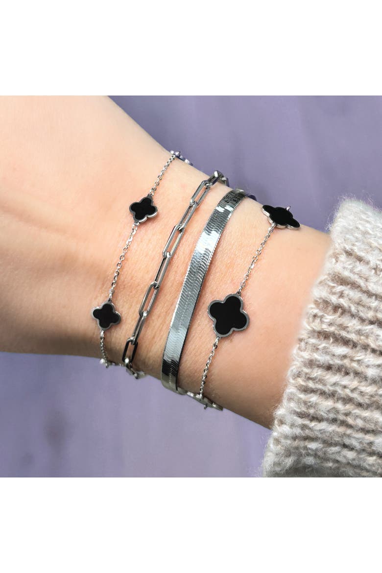 Mini Onyx Clover Bracelet, Alternate, color, White Gold
