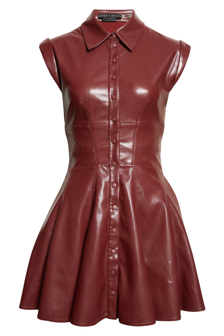 Kim Faux Leather Paneled Minidress, Alternate, color, COGNAC