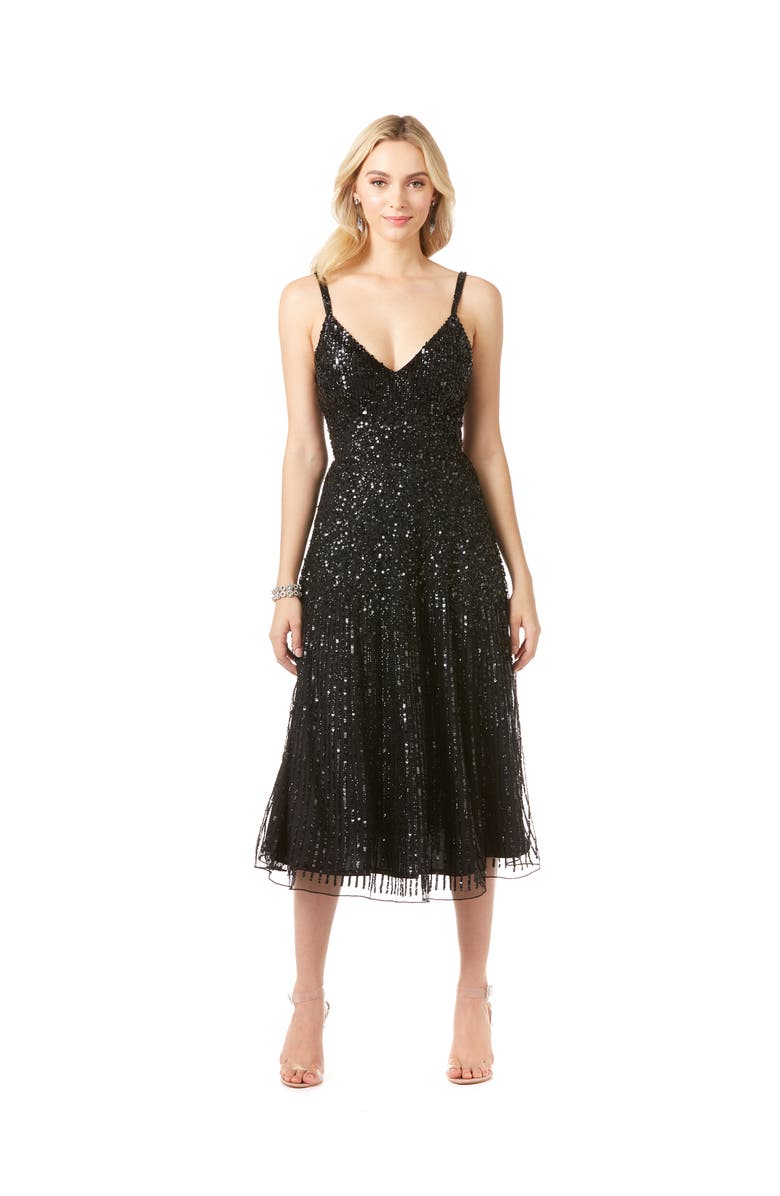 LARA New York Flowing, Sequin Midi Dress, Alternate, color, Black