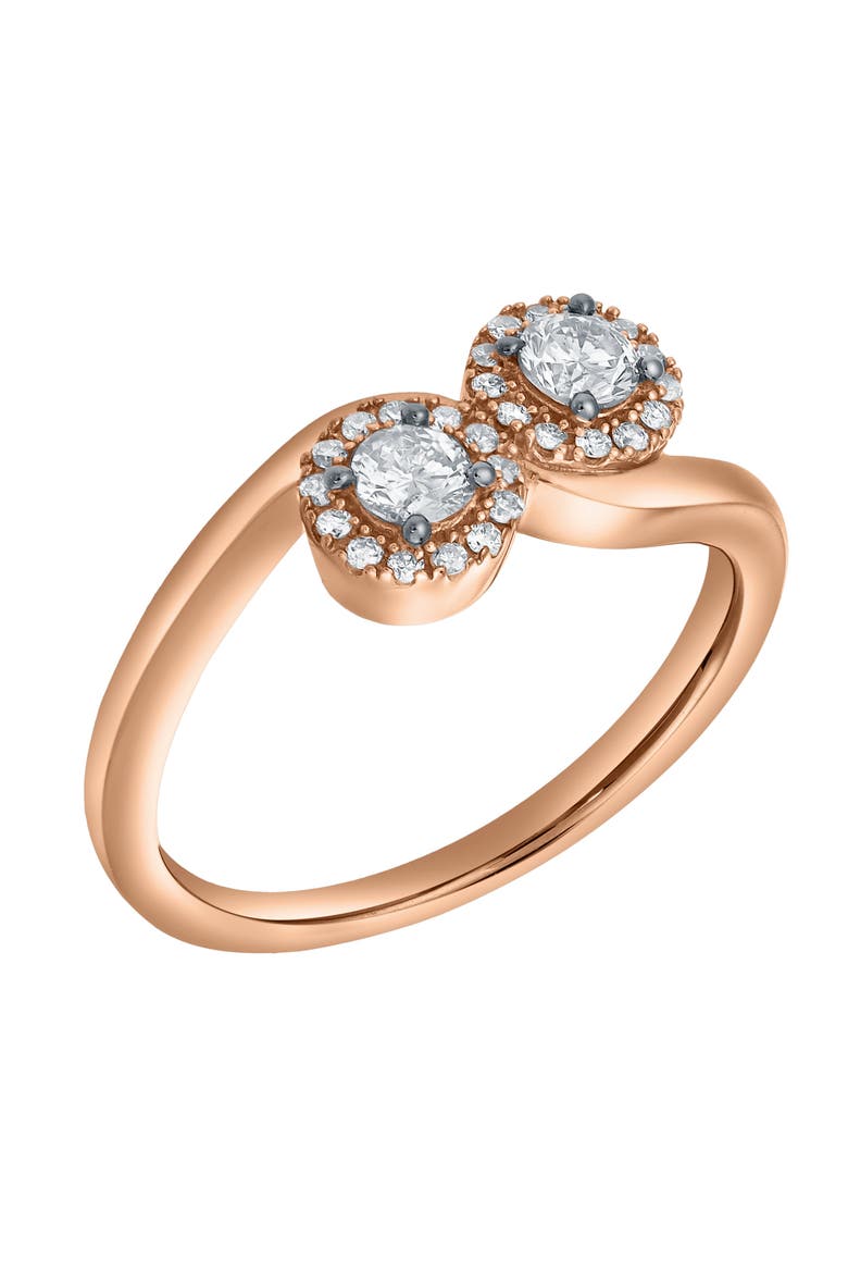 Rosalita 0.50 Cts Natural Diamond Toi et Moi Halo 14K Gold Ring, Main, color, 14K Rose Gold