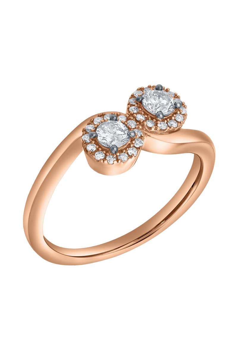 LuvMyJewelry Rosalita 0.50 Cts Natural Diamond Toi et Moi Halo 14K Gold Ring, Main, color, 14K Rose Gold