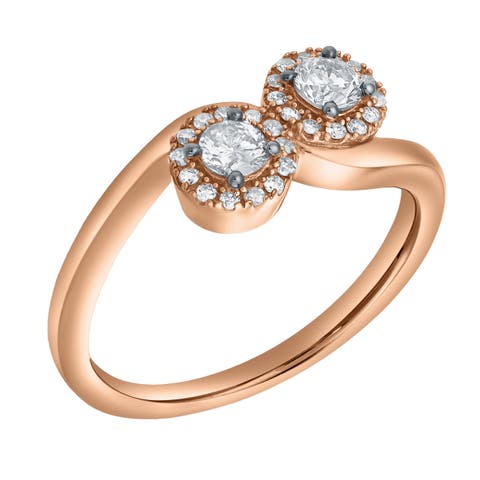 Rosalita 0.50 Cts Natural Diamond Toi et Moi Halo 14K Gold Ring