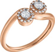 LuvMyJewelry Rosalita 0.50 Cts Natural Diamond Toi et Moi Halo 14K Gold Ring