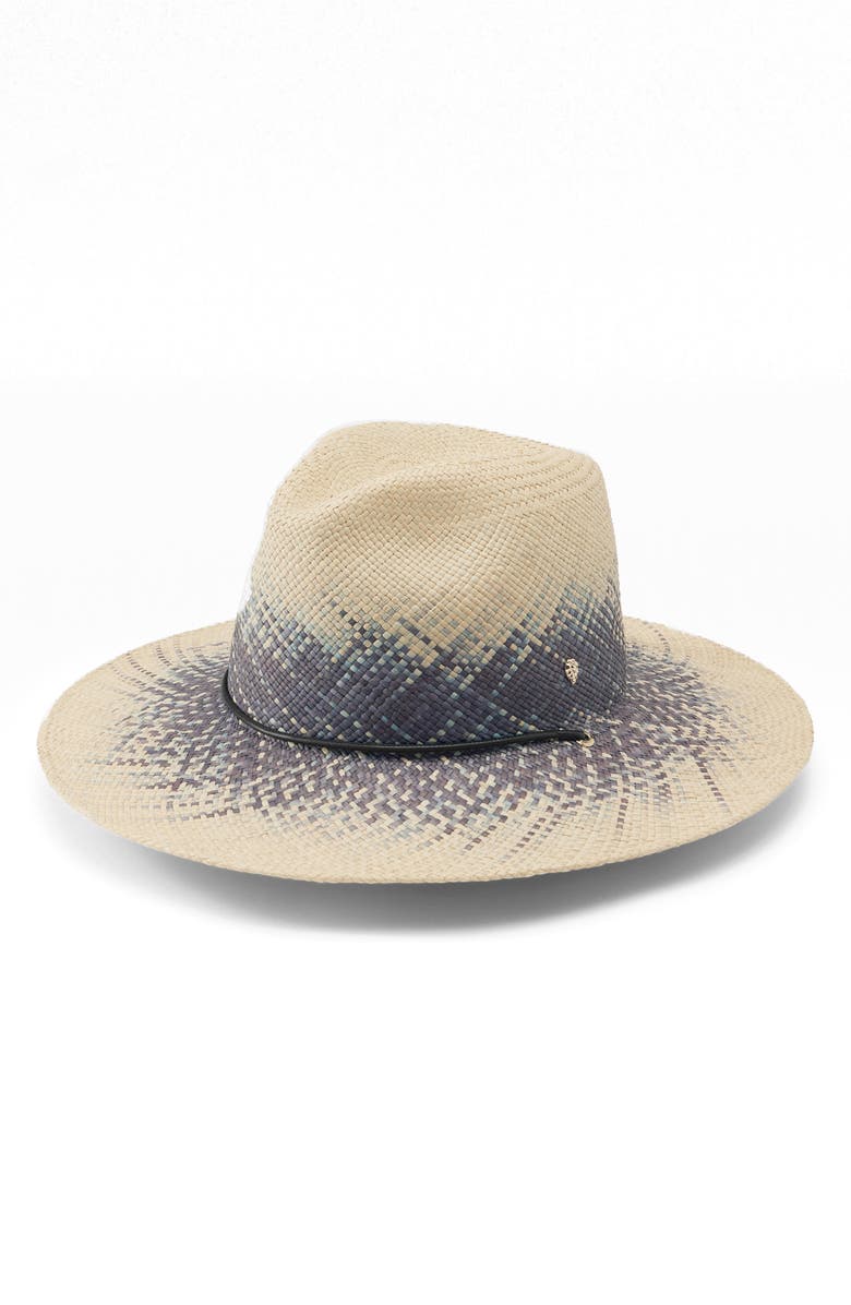 Helen Kaminski Gradient Straw Fedora with Chin Strap, Main, color, Marine
