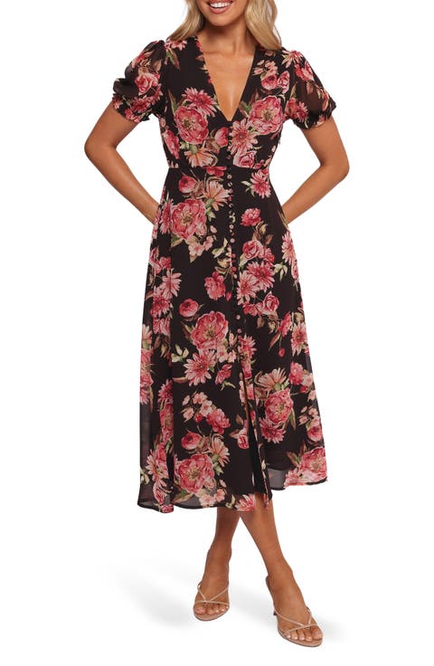 Logen Floral Puff Sleeve Midi Dress