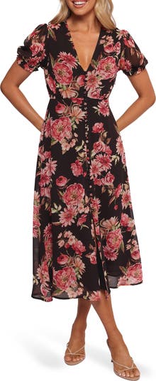 Logen Floral Puff Sleeve Midi Dress