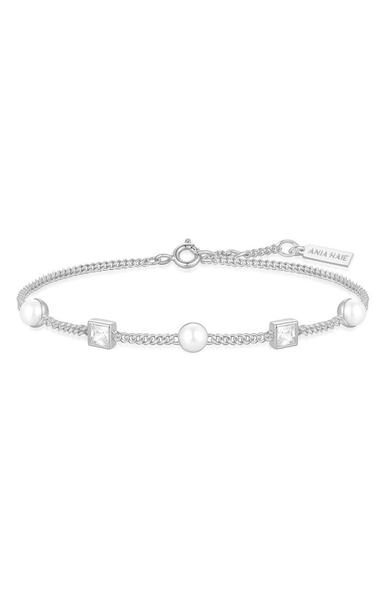 ANIA HAIE Cultured Pearl & Cubic Zirconia Station Bracelet, Main, color,