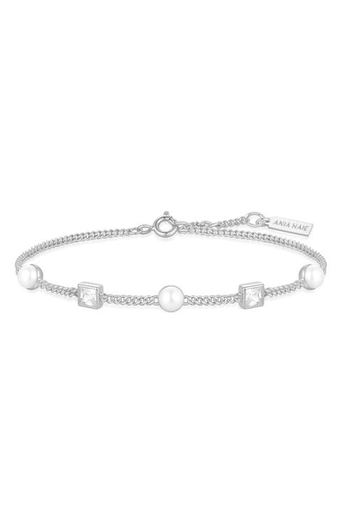 Cultured Pearl & Cubic Zirconia Station Bracelet