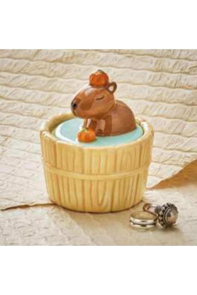 Capybara Lidded Trinket Box Multi Earthenware Everyday, Alternate, color, Brown