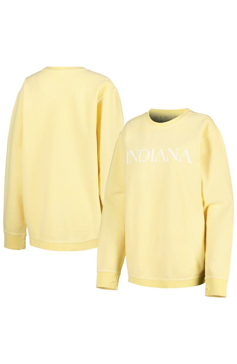 PRESSBOX Women's Pressbox Yellow Indiana Hoosiers Comfy Cord Bar Print Pullover Sweatshirt, Main, color, 