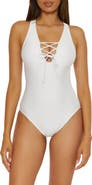 BCA by Rebecca Virtue Lace-Up Plunge One-Piece Swimsuit