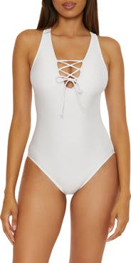 BCA by Rebecca Virtue Lace-Up Plunge One-Piece Swimsuit