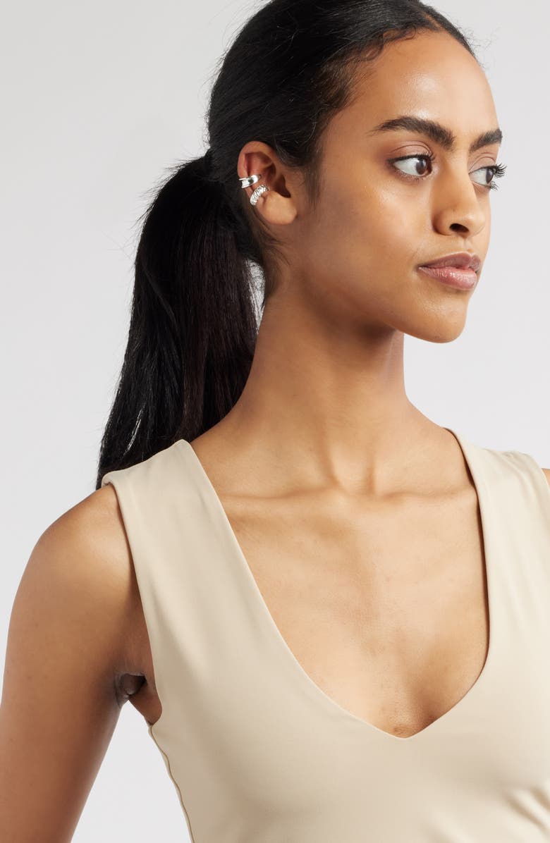 Open Edit Set of 2 Cuff Earrings, Alternate, color, Silver