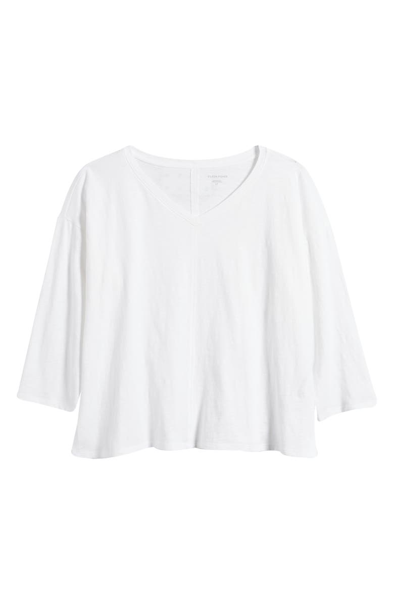 Eileen Fisher Organic Cotton Slub Jersey Boxy Top, Alternate, color, White