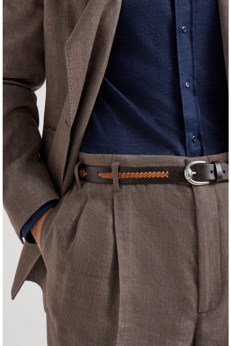 Leather braided pattern belt, Alternate, color, Chocolate