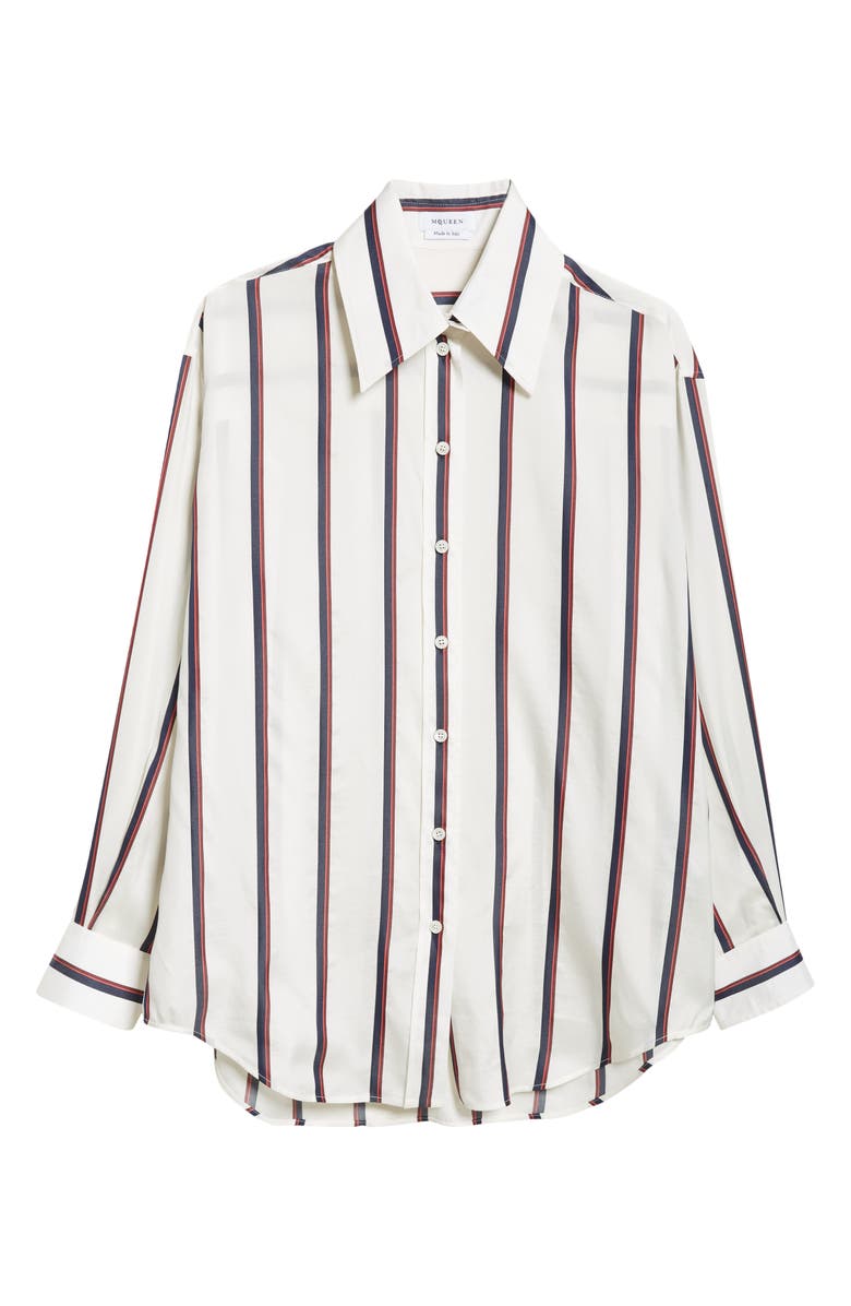 McQueen Stripe Silk Button-Up Shirt, Alternate, color,
