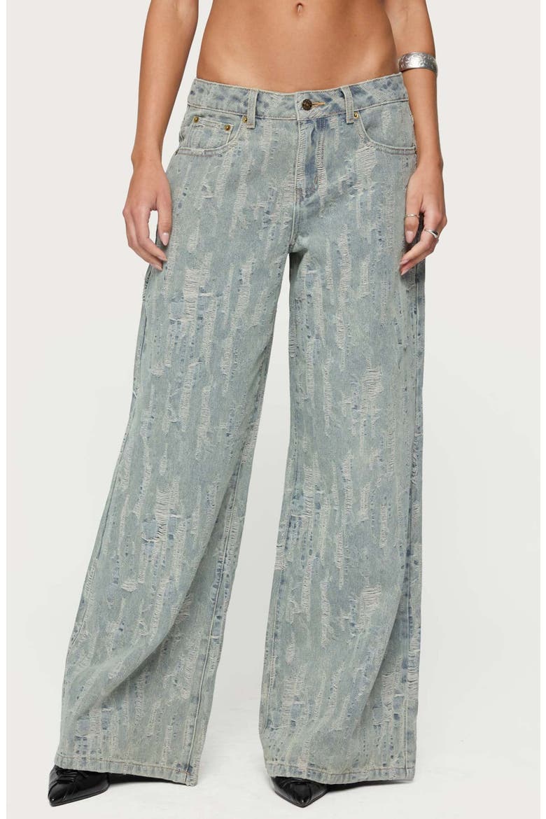 Blazer Distressed Low Rise Wide Leg Jeans, Main, color, BLUE-WASHED