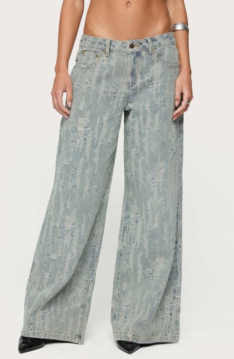 Blazer Distressed Low Rise Wide Leg Jeans