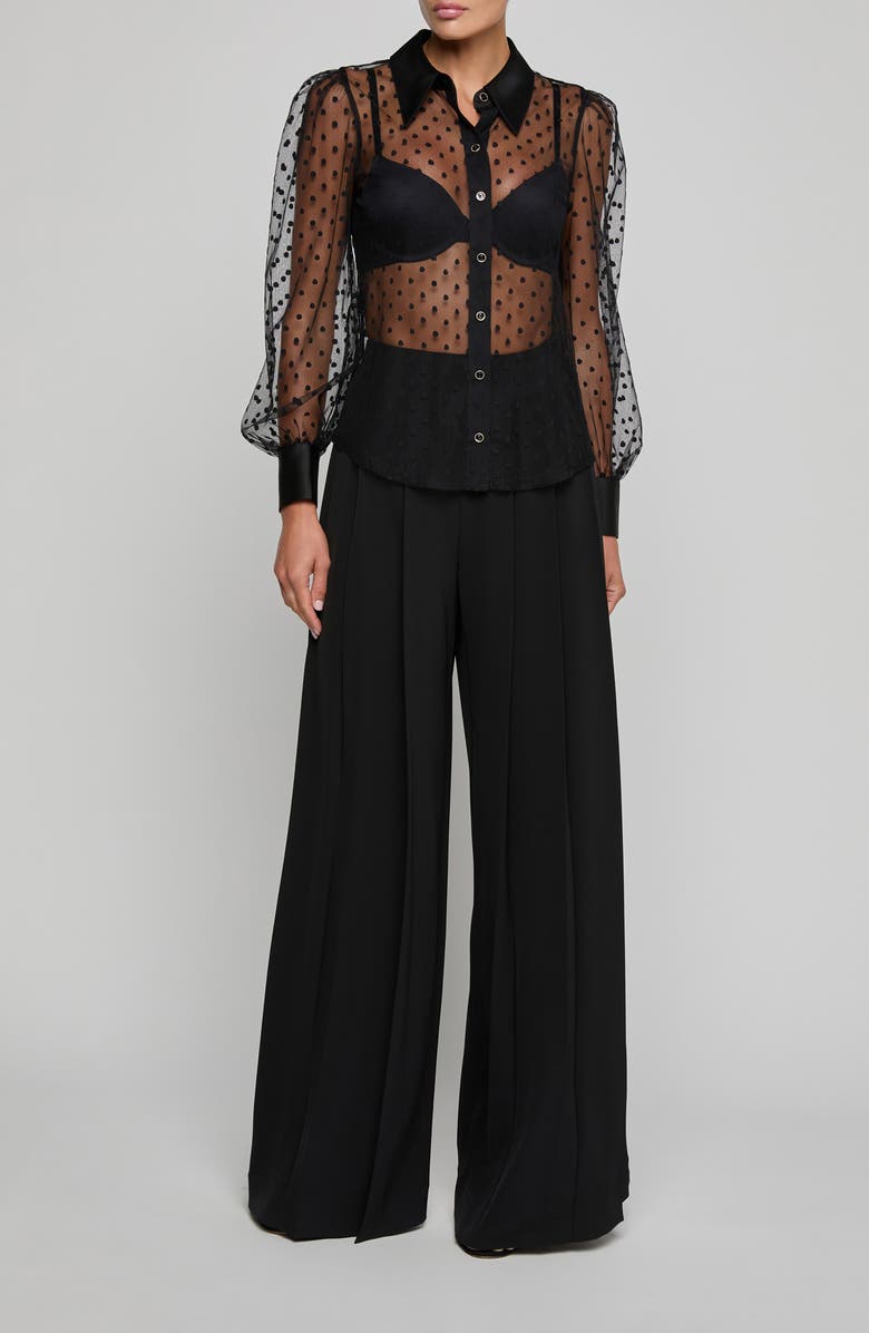 L'AGENCE Sophie Swiss Dot Sheer Mesh Button-Up Shirt, Alternate, color, Black