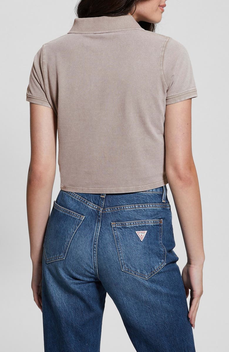 GUESS Logo Embroidered Crop Piqué Polo, Alternate, color, 