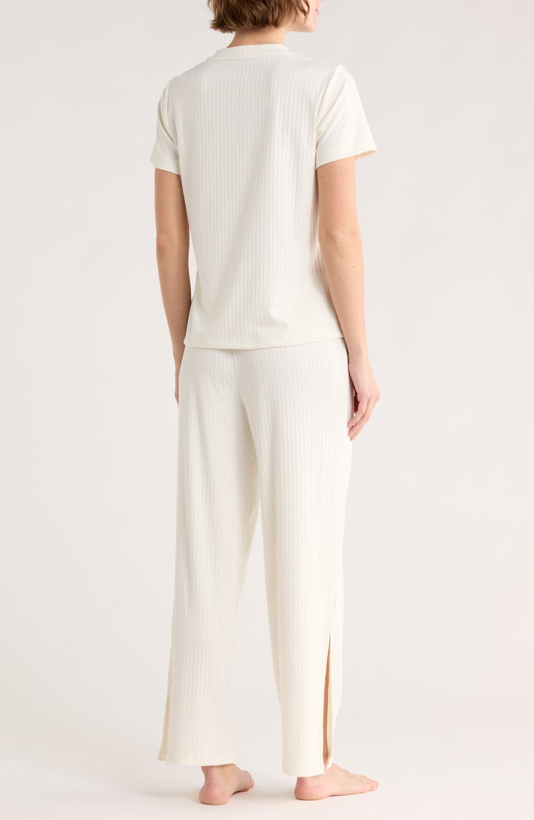 Tommy Hilfiger Ribbed Long Pajamas, Alternate, color, Egret