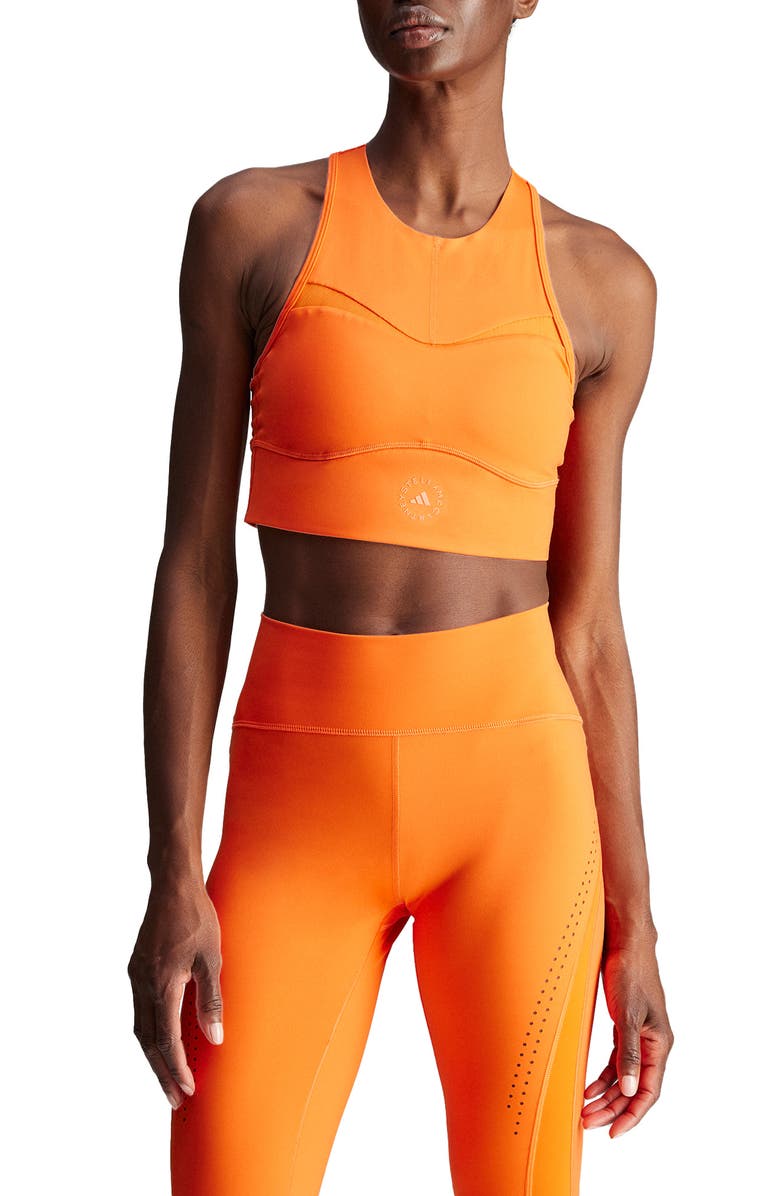 adidas by Stella McCartney TPR Sports Bra Tank, Main, color, Semi Impact Orange