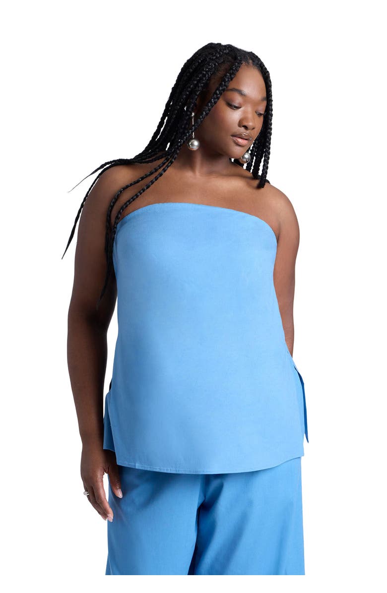 ELOQUII Linen Blend Column Tube Top, Main, color, Parisian Blue