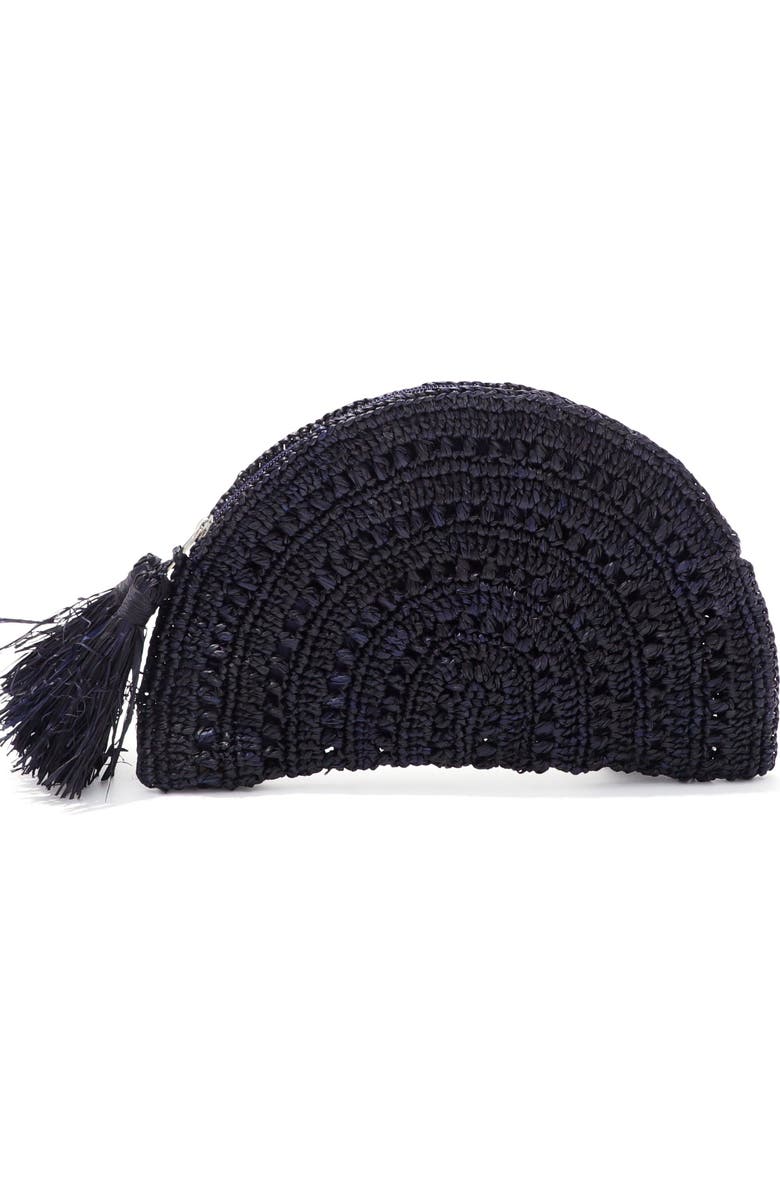 Adornia Raffia Moon Clutch, Main, color, Blue