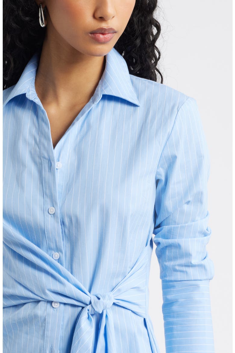 Pinstripe Button-Up Tie Waist Poplin Top, Alternate, color, BLUE- IVORY VERTICAL PIN