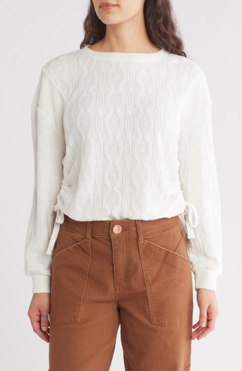 Ruched Side Textured Knit Pullover
