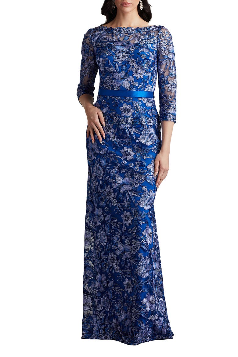 Floral Lace Emboidery Gown, Main, color, BLUE BELL