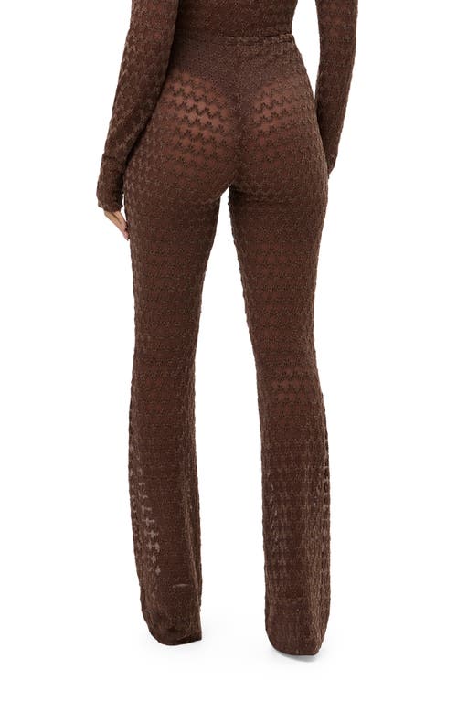 Naked Wardrobe Flocked Velvet Mesh Bootcut Pants In Brown
