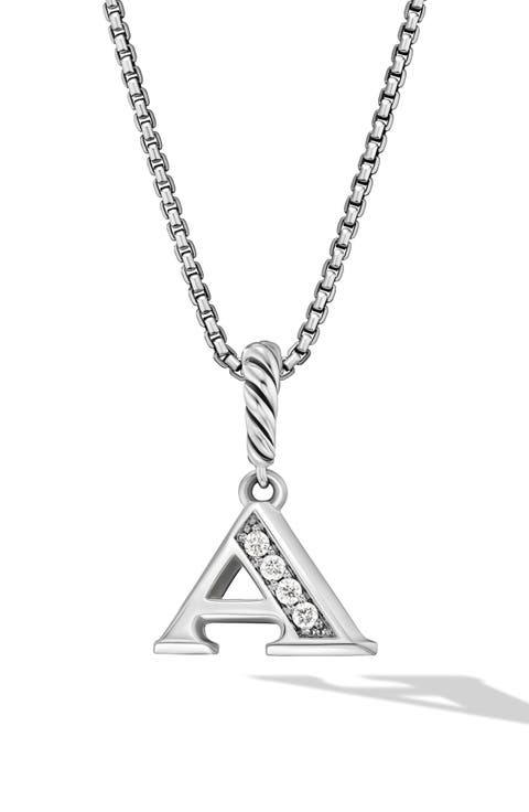 Pavé Initial Pendant Necklace in Sterling Silver with Diamond