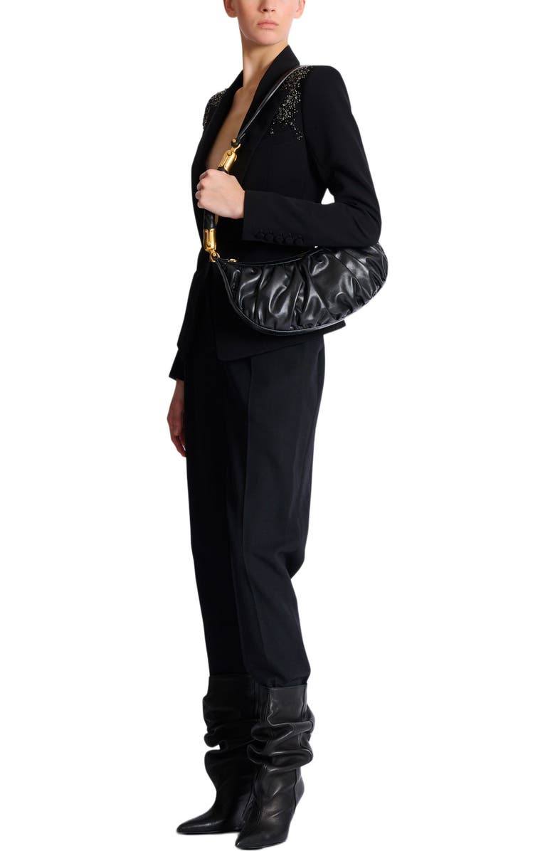 Balmain Ebene Hobo bag in calfskin leather, Alternate, color, Black